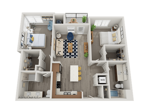Floor plan for 2 beds, 2 baths, 1130 sqft